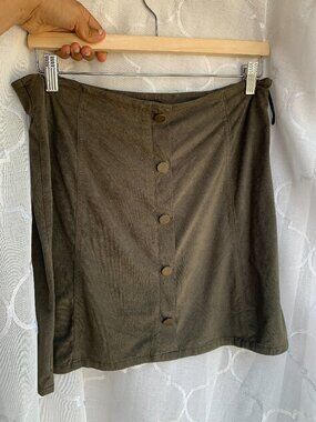 Olive Green Faux Suede A-Line Skirt